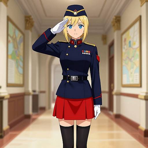 Anime Blonde Military Salute Illustration
