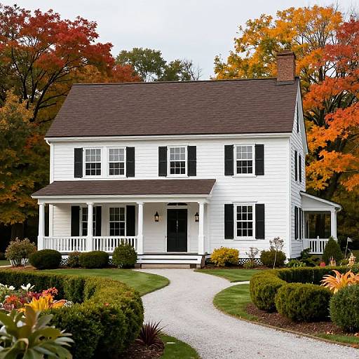Colonial Cottage Amid Autumn Foliage