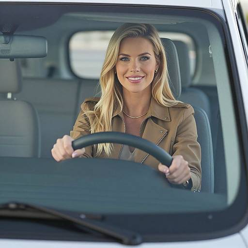 Confident Blonde Woman Driving Van