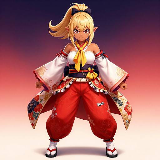 Angry Blonde Elf in Kimono
