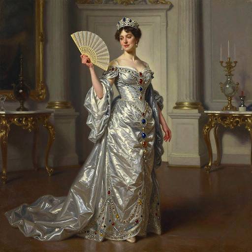 Neoclassical Ballroom Portrait in Silver Gown