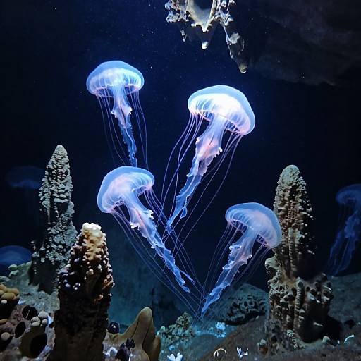 Ethereal Glowing Jellyfish in Cave