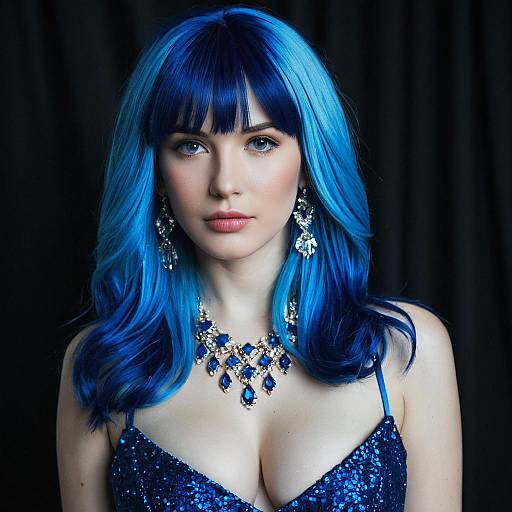 Woman with Vibrant Blue Hair and Jewelry