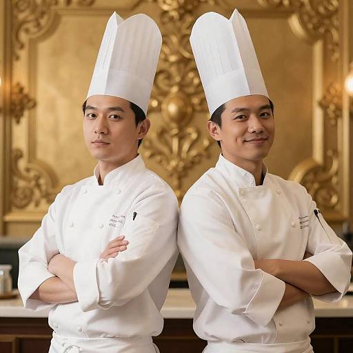 Two Chefs Posed with Regal Background