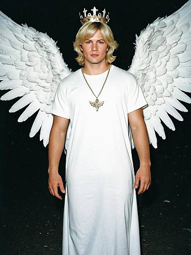 Man in Angel Costume with Crown and Wings