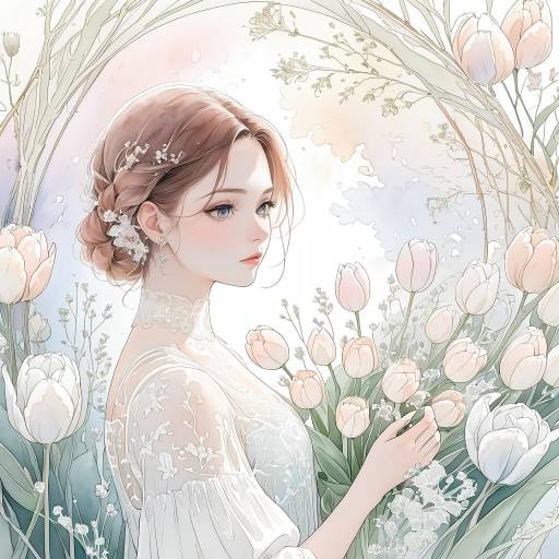 Graceful Young Woman in Delicate Watercolor
