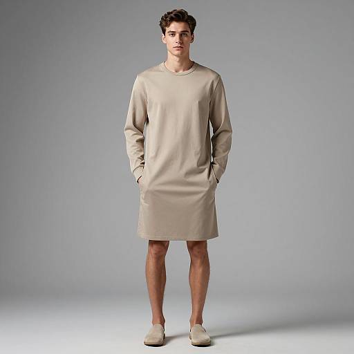 Man in Beige Long-Sleeve Shirt Dress