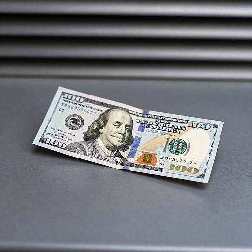 Crumpled $100 Bill on Metal Surface