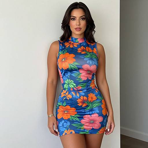 Confident Woman in Vibrant Floral Dress