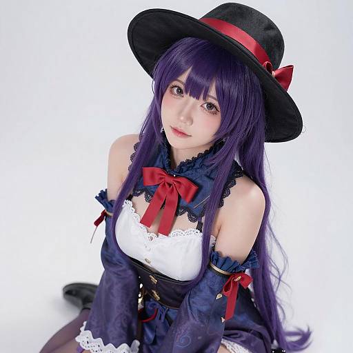 Asian Woman in Purple Hair Cosplay