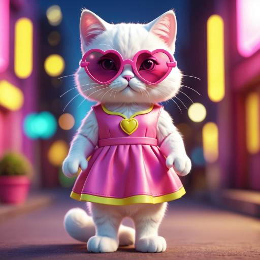 Cute White Cat with Heart-Shaped Sunglasses