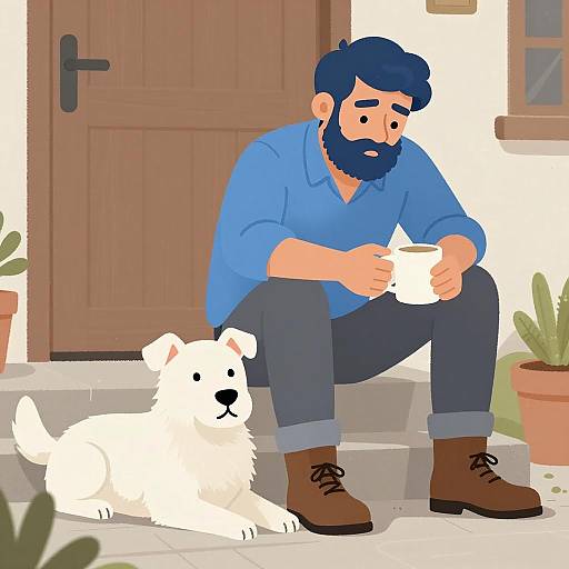 Bearded Man with Blue Hair Illustration