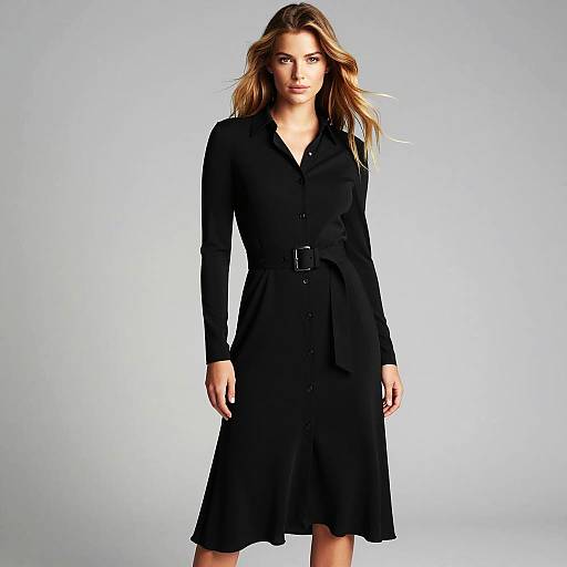 Woman in Black Belted Dress