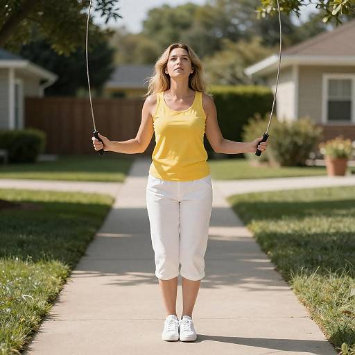 Joyful Woman with Jump Rope Outdoors