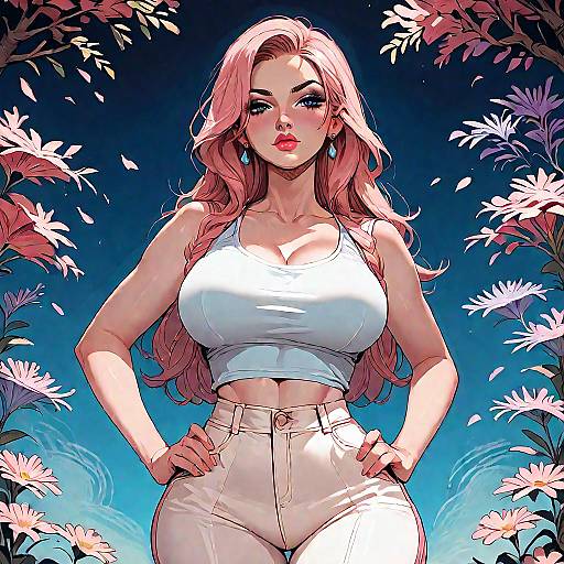 Confident Anime Woman in Spandex