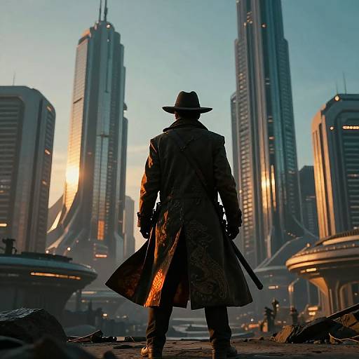 Mystical Sci-Fi Gunslinger at Sunset