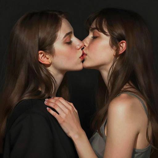 Realistic Yuri Couple Portrait Kiss