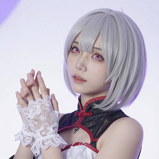 Portrait of Woman with Silver Bob Wig