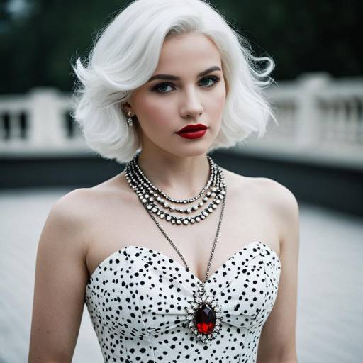 Elegant Woman in Polka Dot Dress with Vintage Jewelry