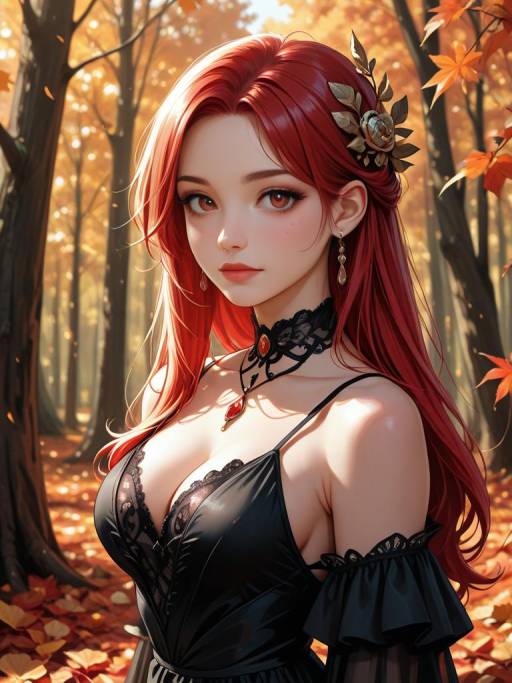 Elegant Girl in Autumn Forest