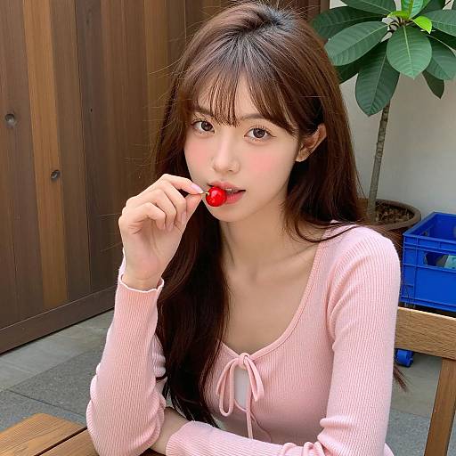 Charming Asian Woman with Cherry