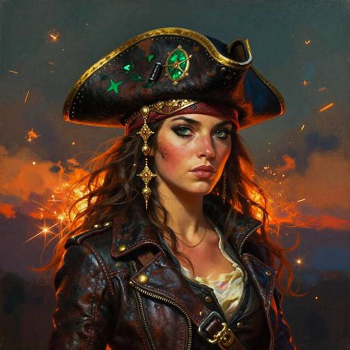 Ornate Female Pirate Captain Painting