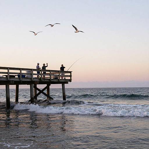 Peaceful Sunrise Fishing on Rustic Pier