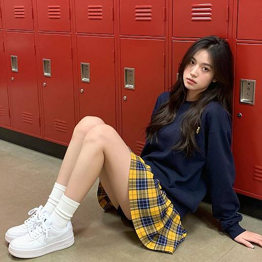 Young Woman Relaxing in Locker Room