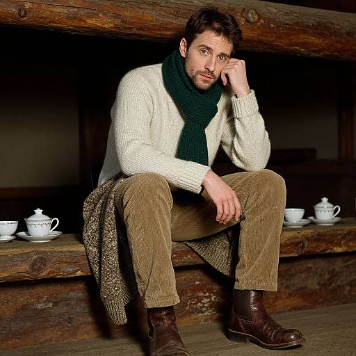 Contemplative Man in Earthy Autumn Attire