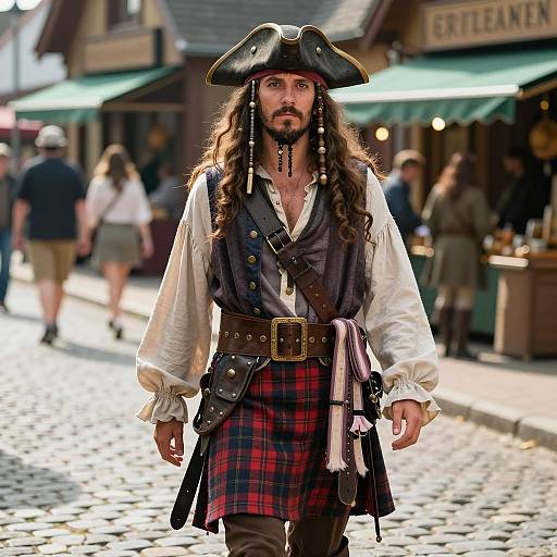 Male Pirate Costume on Cobblestone Street