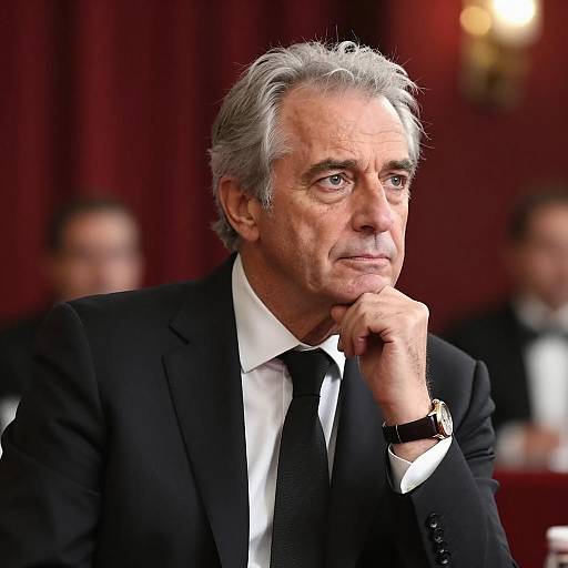 Thoughtful Middle-Aged Man in Black Suit