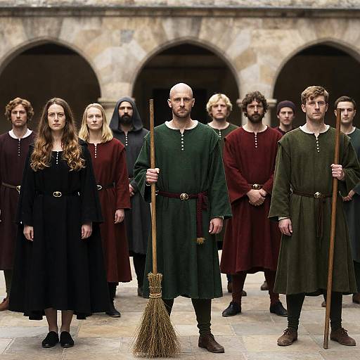 Medieval Courtyard Gathering of Twelve