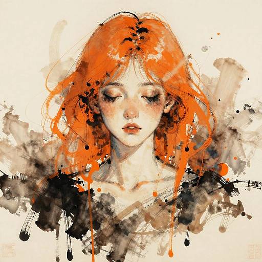 Abstract Expressionist Girl with Melon Hair