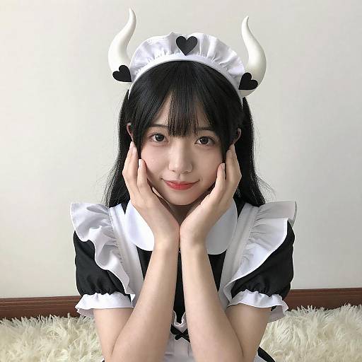 Asian Woman in Maid Outfit with Horns