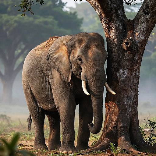Elephant Camouflaged in Tree Bark