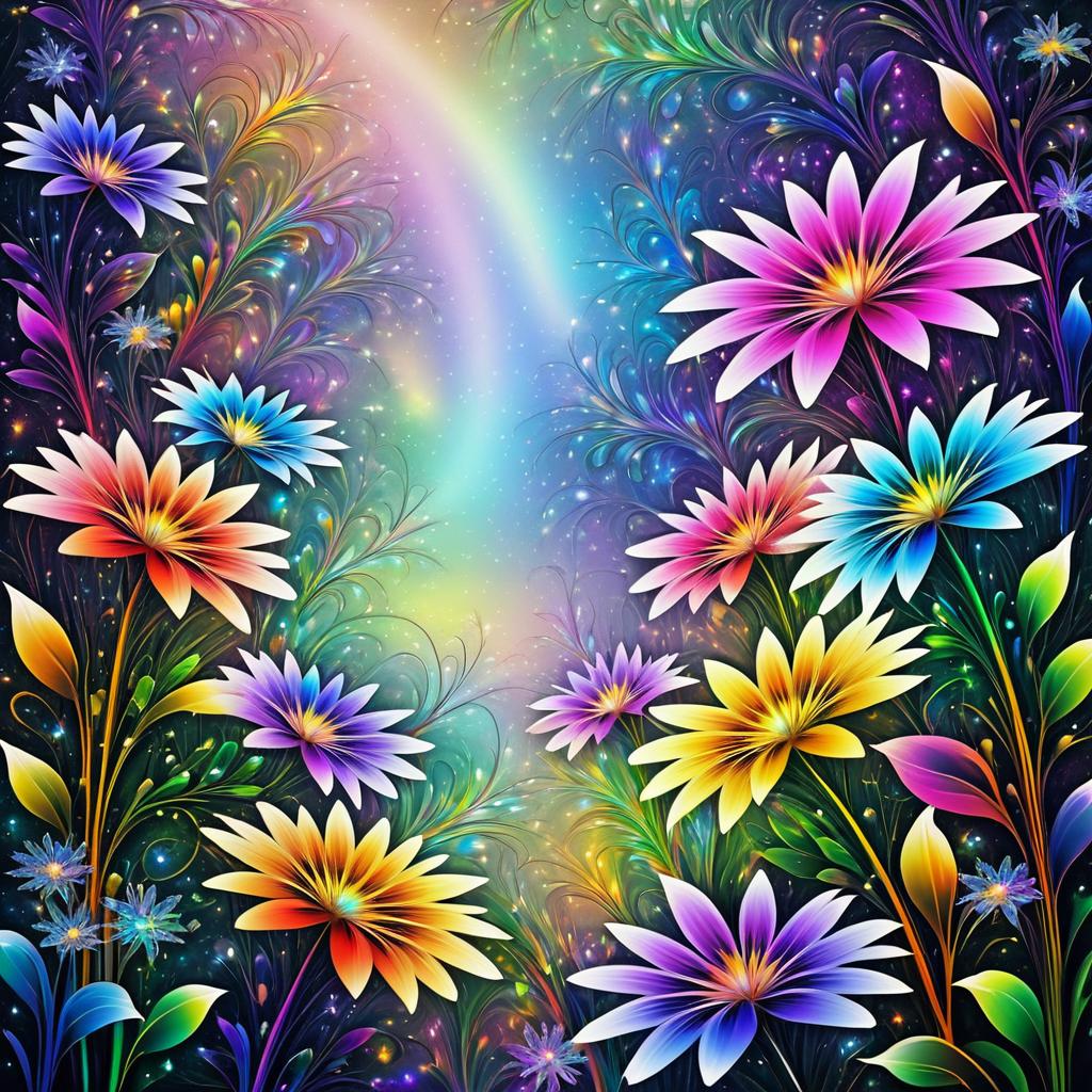 Vibrant Fractal Flowers in a Mystical Garden