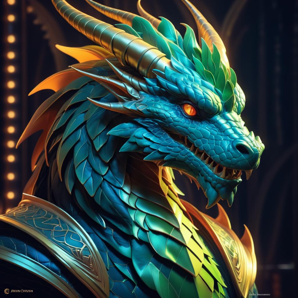 Elegant Retro Dragon Humanoid Portrait