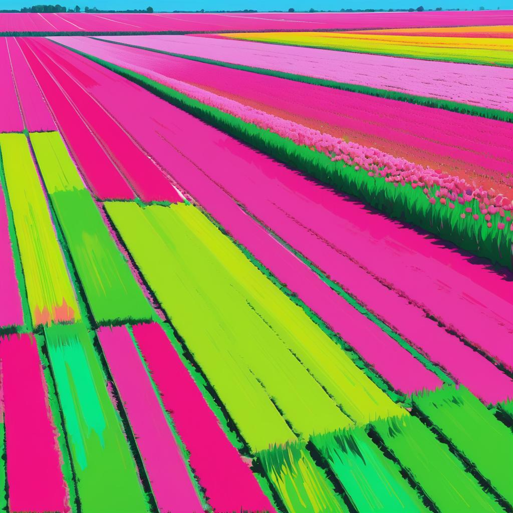 Vibrant Tulip Fields in Warhol Style