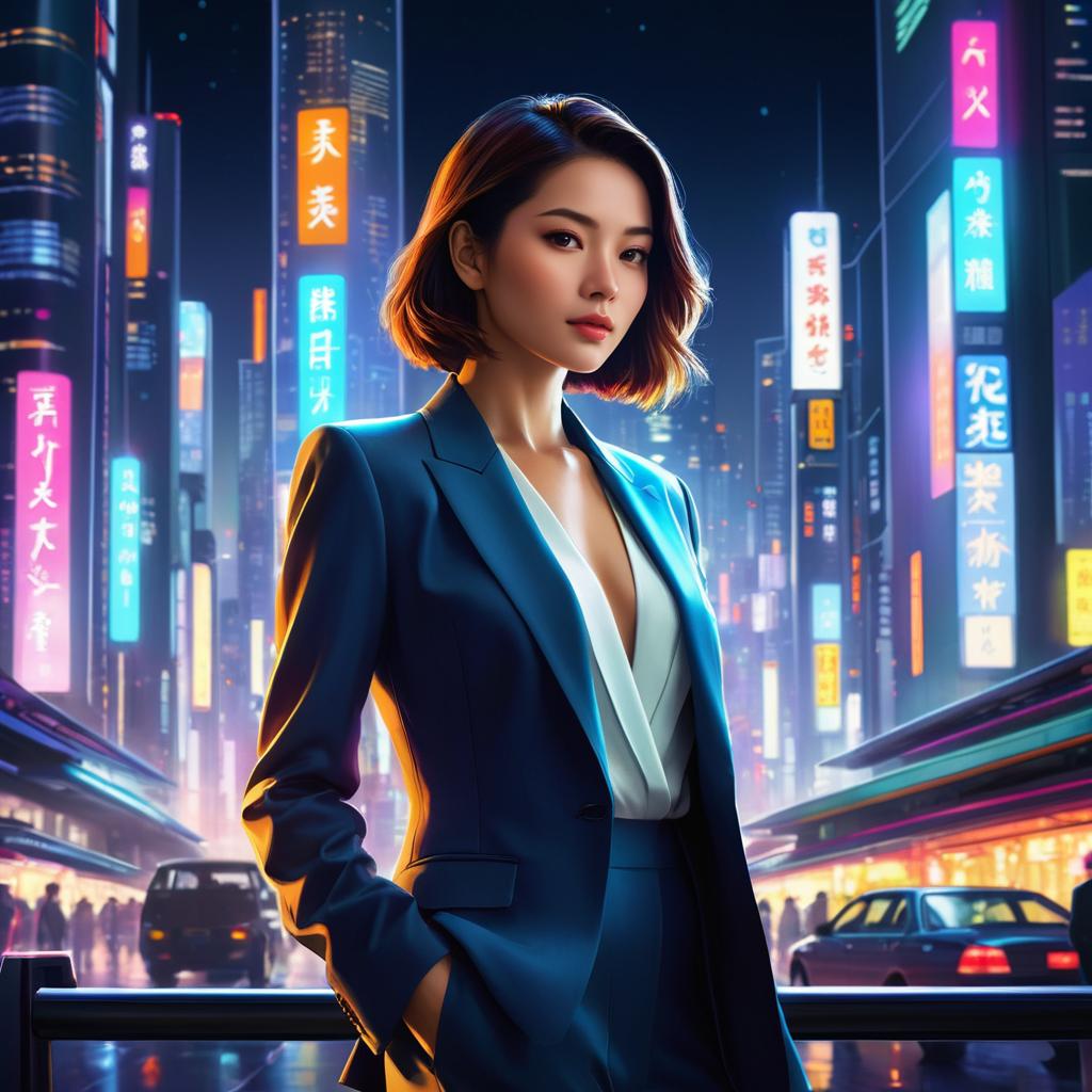 Glamorous Woman in Neo-Tokyo Vibes