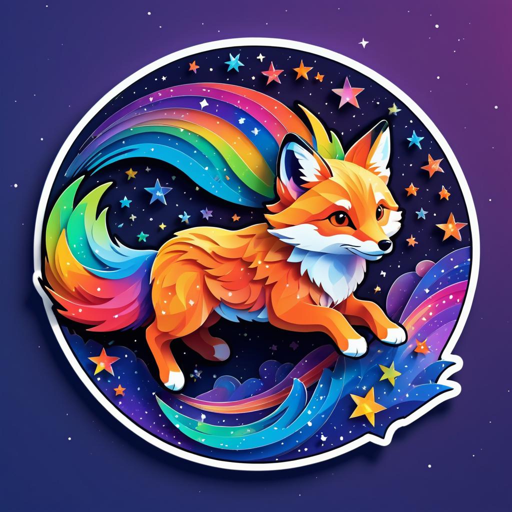 Vibrant Fox in Night Sky Illustration