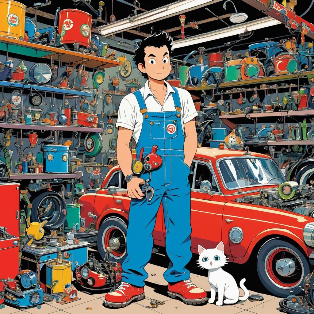 Whimsical Mechanic and Kitten Adventure