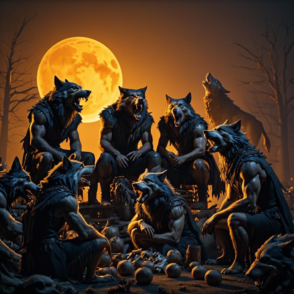 Cinematic Werewolves in Apocalyptic Scene