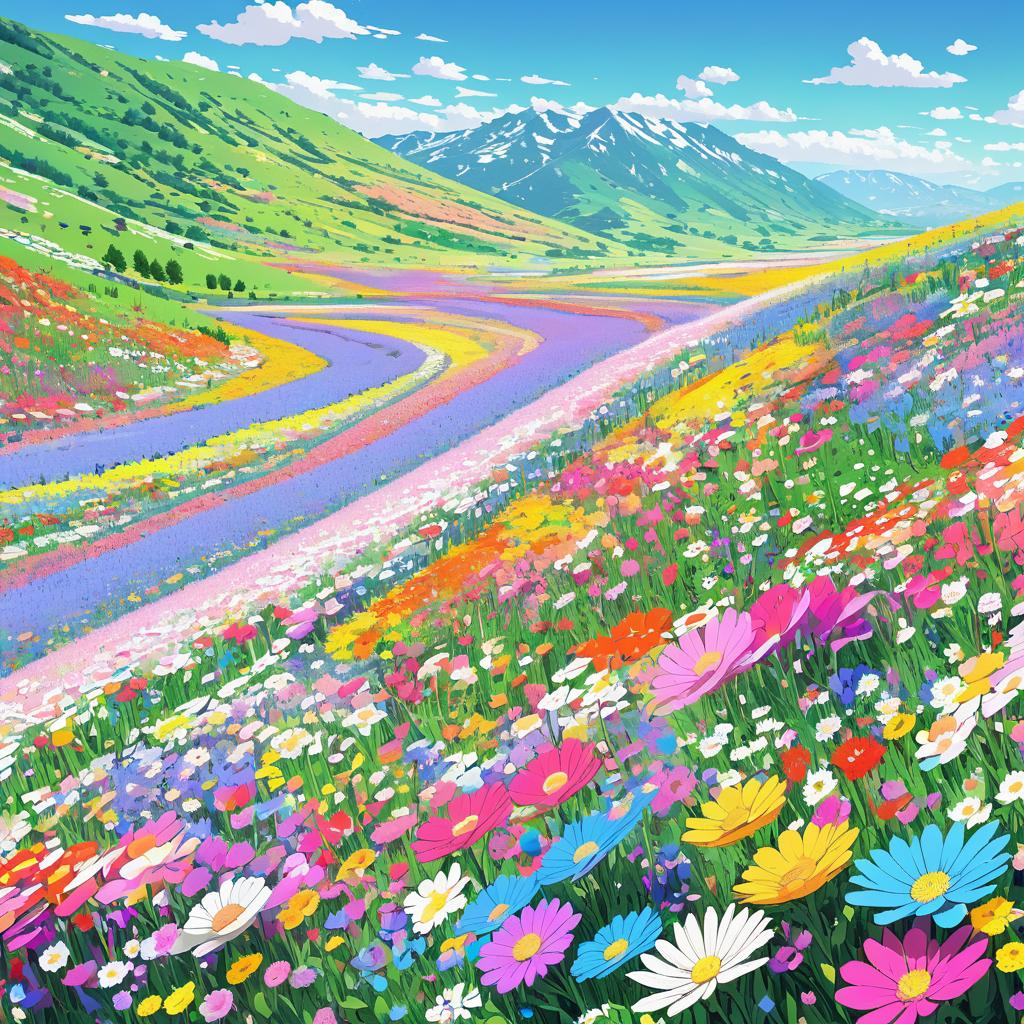 Isometric Wildflower Valley Landscape Art