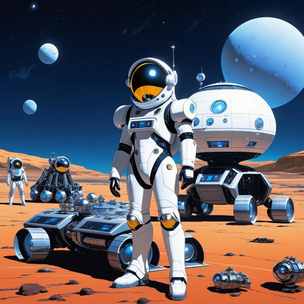 Robotic Explorer in Retro-Futuristic Landscape