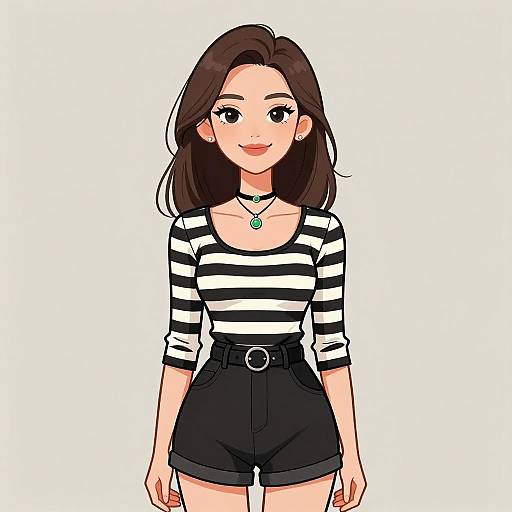 Stylish Woman in Striped Top and Black Shorts