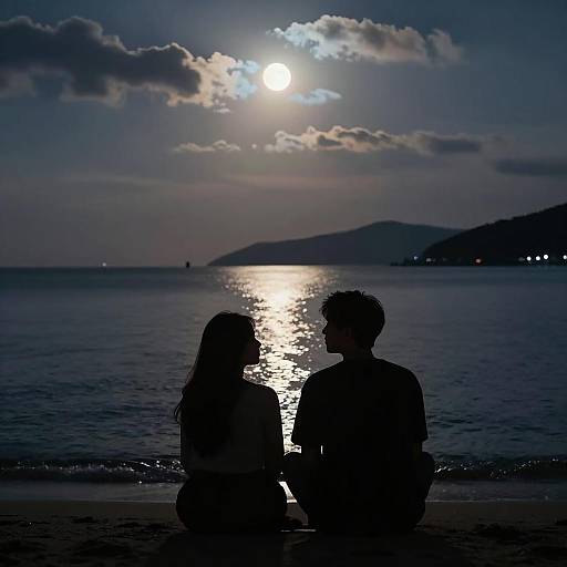 Moonlit Beach Silhouette of Couple