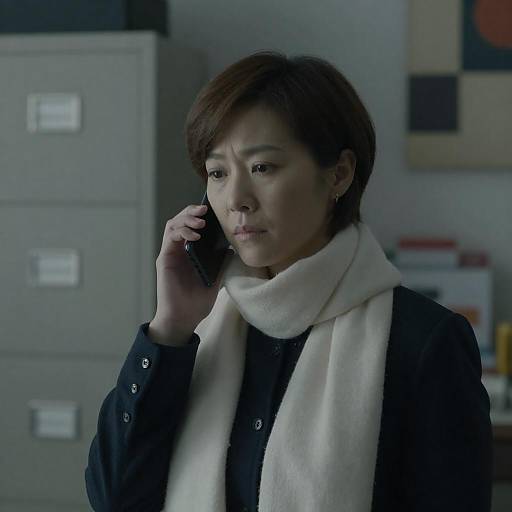 Serious Asian Woman Talking on Phone Indoors