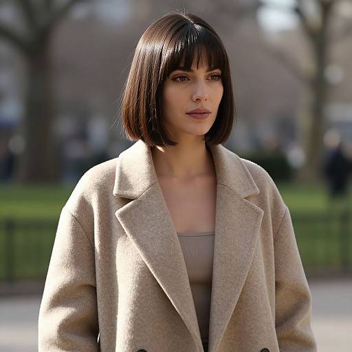 Woman with Sleek Bob in Sunlit Park