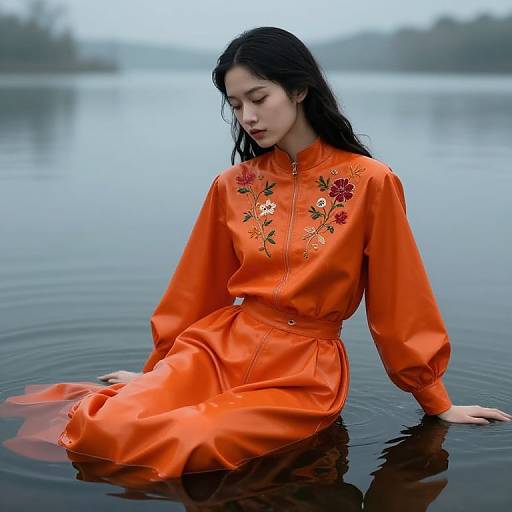Poignant Portrait of Girl in Orange Latex