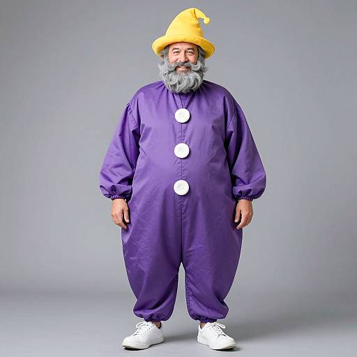 Middle-Aged Man in Purple Clown Costume